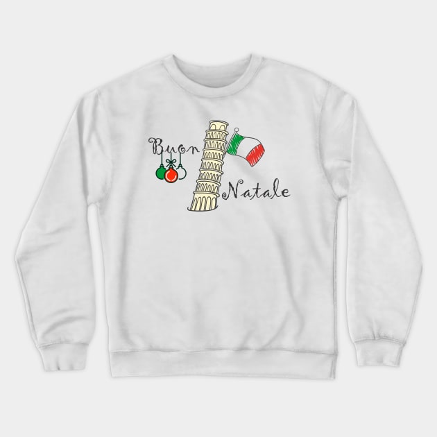 Buon Natale Christmas Italian Flag and Tower of Pisa Crewneck Sweatshirt by TNMGRAPHICS